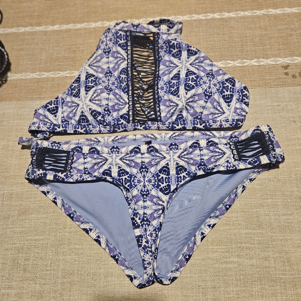 Blue and White Patterned Bikini Set By ADORE ME